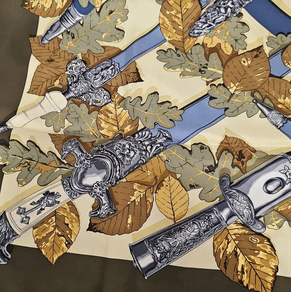 HERMES  Strong Leaf Sword Scarf Silk Women's scarf 90 x 90 cm